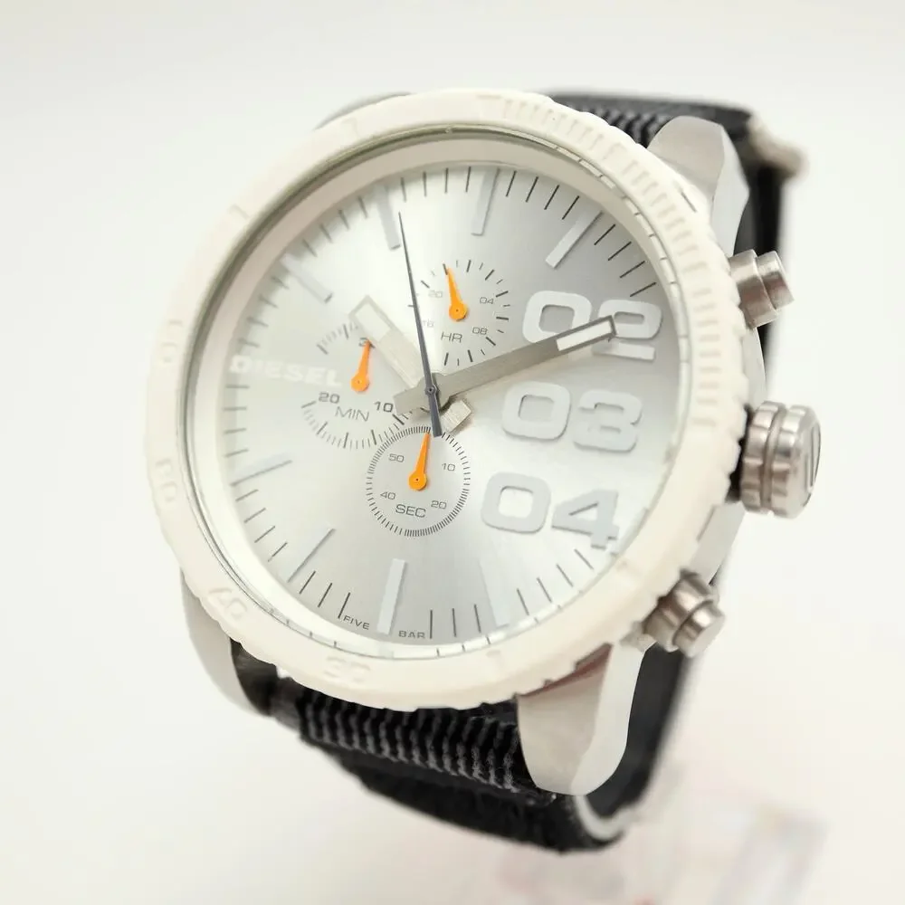 Diesel Oversized Silver White Tone 52mm Chronograph Watch DZ4253 w New Battery
